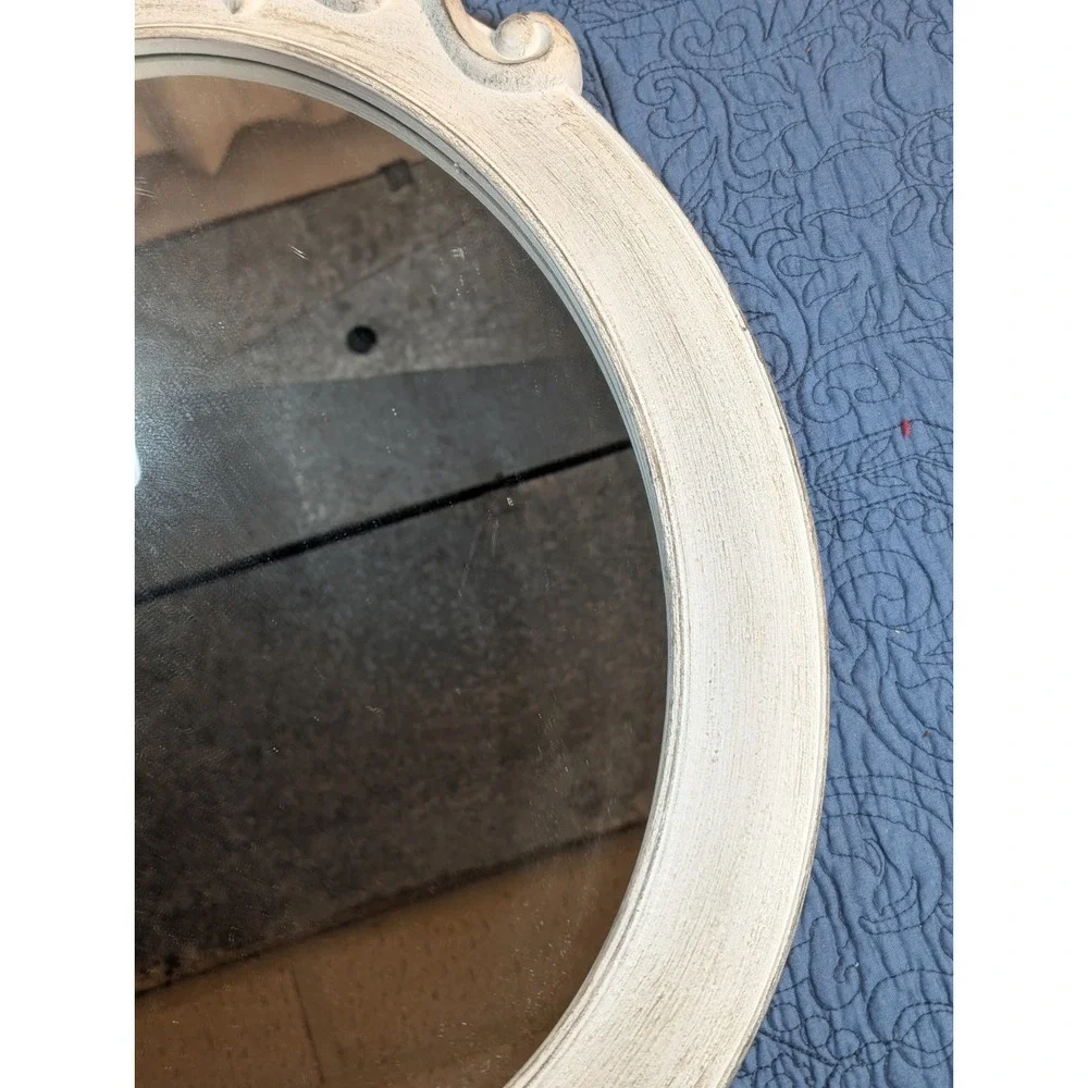 Shabby Chic White Oval Wall Mirror French Country Baroque Cottage Farmhouse...